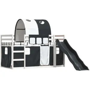 vidaXL Lit superposé avec toboggan et rideaux blanc et noir 80x200 cm pas cher