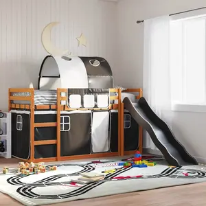 Comparateur de prix : vidaXL Lit superposé avec toboggan et rideaux blanc et noir 90x200 cm