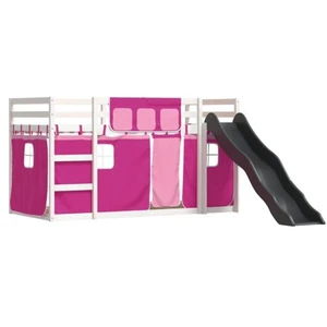 vidaXL Lit superposé avec toboggan et rideaux rose 90x200 cm