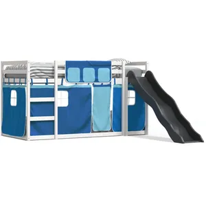 vidaXL Lit superposé avec toboggan et rideaux bleu 80x200 cm pas cher