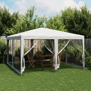 vidaXL Tente de fête avec 8 parois latérales en maille blanc 4x4m PEHD pas cher