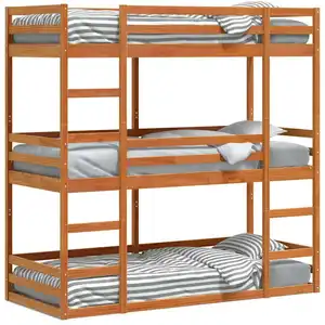 Comparateur de prix : vidaXL Lit superposé triple marron cire 90x190 cm bois de pin massif