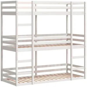 Comparateur de prix : vidaXL Lit superposé triple blanc 90x200 cm bois de pin massif