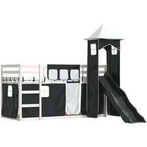 vidaXL Lit superposé avec toboggan et rideaux blanc et noir 80x200 cm pas cher
