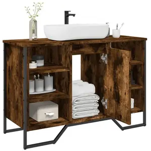 Comparateur de prix : vidaXL Armoire lavabo de salle de bain chêne fumé 91x35x60 cm