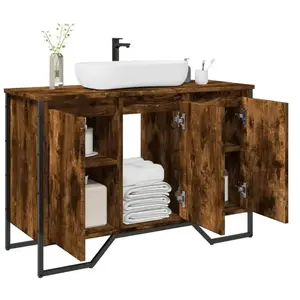 vidaXL Armoire lavabo de salle de bain chêne fumé 91x35x60 cm pas cher