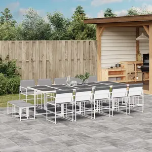 vidaXL Ensemble à manger de jardin avec coussins 15pcs blanc textilène pas cher
