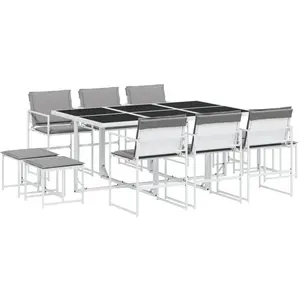 vidaXL Ensemble à manger de jardin avec coussins 11pcs blanc textilène pas cher