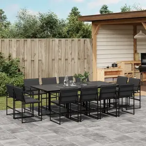 vidaXL Ensemble à manger de jardin avec coussins 13 pcs noir textilène pas cher
