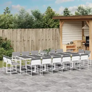 vidaXL Ensemble à manger de jardin avec coussins 17pcs blanc textilène pas cher