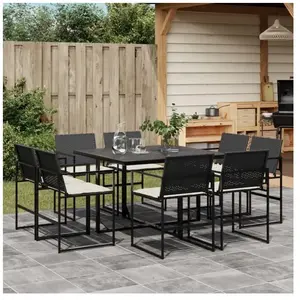vidaXL Ensemble à manger de jardin 9pcs coussins noir résine tressée pas cher