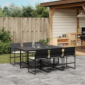 vidaXL Ensemble à manger de jardin coussins 7 pcs noir résine tressée pas cher