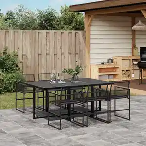 vidaXL Ensemble à manger de jardin 7 pcs Noir Résine tressée pas cher