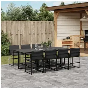 vidaXL Ensemble à manger de jardin avec coussins 9 pcs noir textilène pas cher
