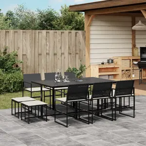vidaXL Ensemble à manger de jardin 11 pcs coussins noir résine tressée pas cher