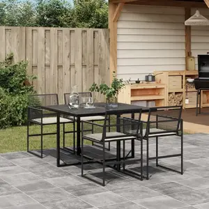 vidaXL Ensemble à manger de jardin coussins 5pcs noir résine tressée pas cher