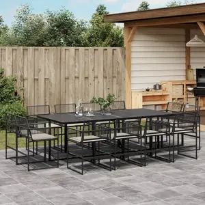 vidaXL Ensemble à manger de jardin 13 pcs coussins noir résine tressée pas cher