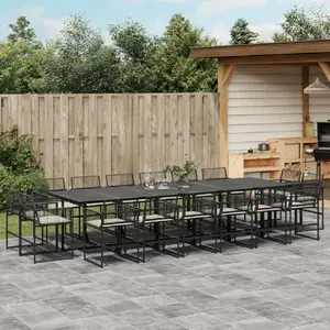 vidaXL Ensemble à manger de jardin 17 pcs coussins noir résine tressée pas cher