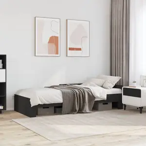 vidaXL Cadre de lit noir 75x190 cm bois d'ingénierie pas cher