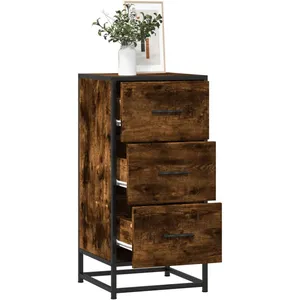 vidaXL Buffet chêne fumé 35,5x35x76 cm bois d'ingénierie et métal pas cher