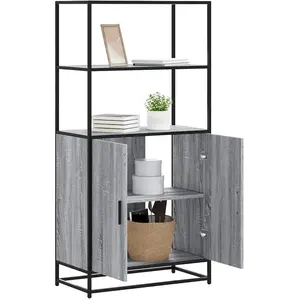 vidaXL Buffet haut sonoma gris 68x35x139 cm bois d'ingénierie et métal pas cher