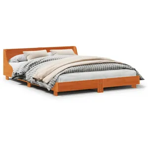 vidaXL Cadre de lit avec tête de lit cire marron 140x190cm bois de pin pas cher