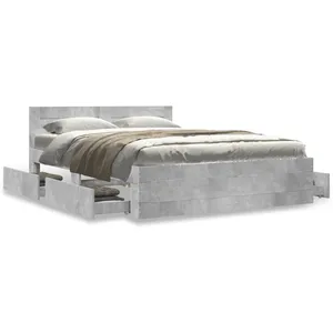 vidaXL Cadre de lit avec tête de lit gris béton 140x200 cm pas cher