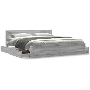 vidaXL Cadre de lit avec tête de lit sonoma gris 200x200 cm pas cher