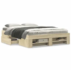 vidaXL Cadre de lit chêne sonoma 140x190 cm bois d'ingénierie pas cher