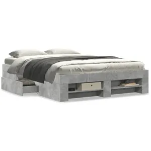 vidaXL Cadre de lit gris béton 140x190 cm bois d'ingénierie pas cher