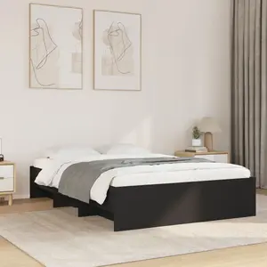 vidaXL Cadre de lit noir 135x190 cm bois d'ingénierie pas cher