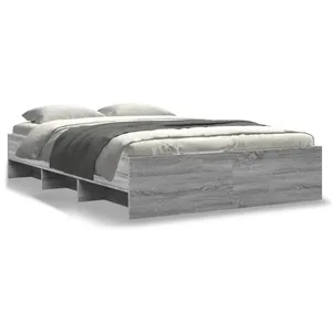 vidaXL Cadre de lit sonoma gris 135x190 cm bois d'ingénierie pas cher