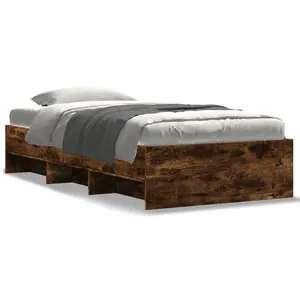vidaXL Cadre de lit chêne fumé 90x200 cm bois d'ingénierie pas cher
