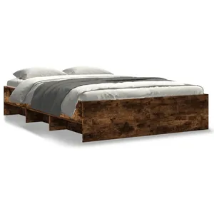 vidaXL Cadre de lit chêne fumé 140x200 cm bois d'ingénierie pas cher