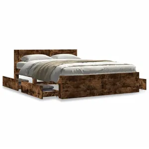 vidaXL Cadre de lit avec tête de lit chêne fumé 120x190 cm pas cher