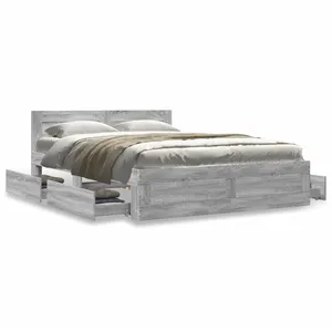 vidaXL Cadre de lit avec tête de lit sonoma gris 120x190 cm pas cher