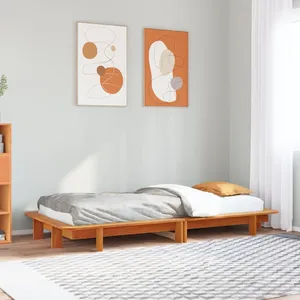vidaXL Cadre de lit sans matelas cire marron 100x200cm bois pin massif pas cher