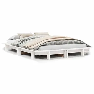 vidaXL Cadre de lit Blanc 120x190 cm Bois de pin massif pas cher