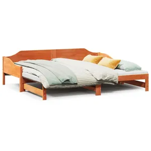 Lit de jour avec lit gigogne cire marron 90x200 cm pin massif vidaXL pas cher