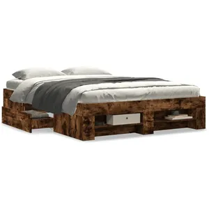 vidaXL Cadre de lit chêne fumé 120x200 cm bois d'ingénierie pas cher