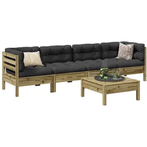 vidaXL Salon de jardin 5 pcs avec coussins bois de pin imprégné pas cher