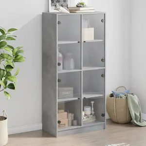 vidaXL Buffet haut avec portes gris béton 68x37x142 cm bois ingénierie pas cher