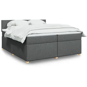 vidaXL Sommier à lattes de lit avec matelas Gris foncé 200x200cm Tissu pas cher