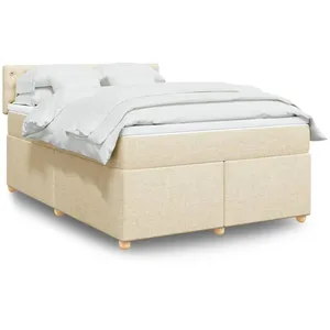 vidaXL Sommier à lattes de lit avec matelas Crème 160x200 cm Tissu pas cher
