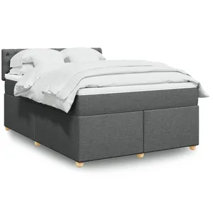 vidaXL Sommier à lattes de lit avec matelas Gris foncé 160x200cm Tissu pas cher