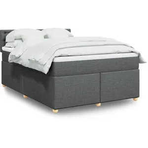 vidaXL Sommier à lattes de lit avec matelas Gris foncé 160x200cm Tissu pas cher