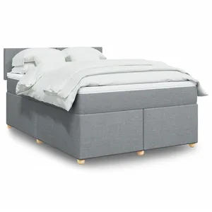 vidaXL Sommier à lattes de lit avec matelas Gris clair 160x200cm Tissu pas cher