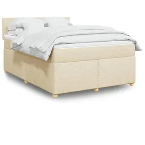 vidaXL Sommier à lattes de lit avec matelas Crème 140x200 cm Tissu pas cher