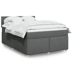 vidaXL Sommier à lattes de lit avec matelas Gris foncé 140x200cm Tissu pas cher