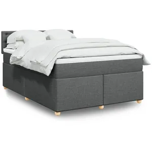 vidaXL Sommier à lattes de lit avec matelas Gris foncé 140x190cm Tissu pas cher